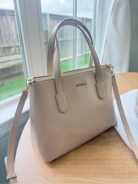 Furla Beige Leather Top-Handle Satchel with Strap